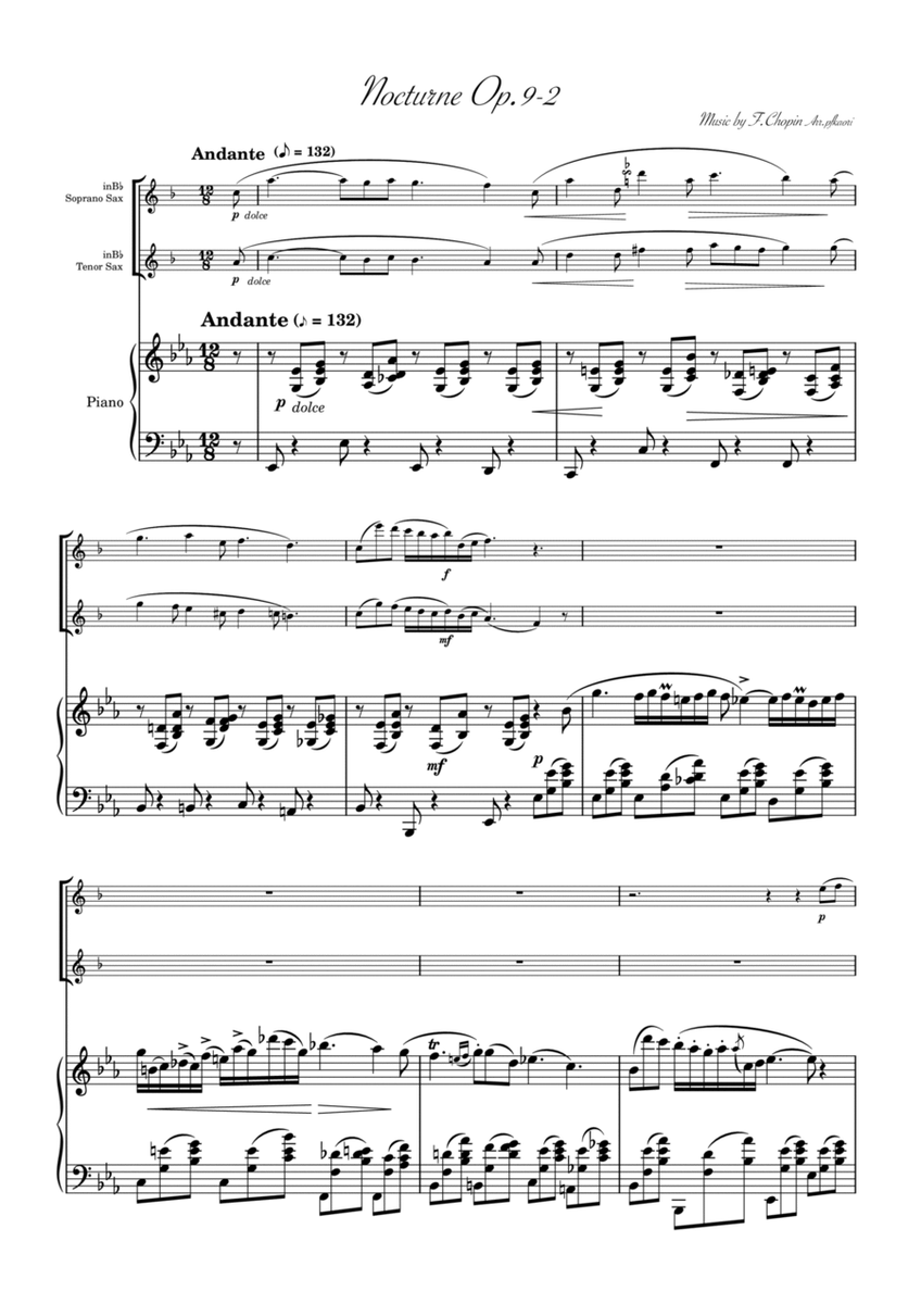 "Nocturne op.9-2" Piano Trio / Soprano Sax & tenor Sax image number null