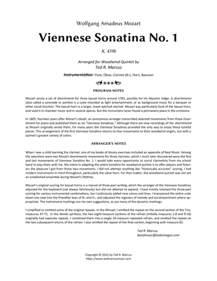 Book cover for Viennese Sonatina No. 1, K. 439b for Woodwind Quintet