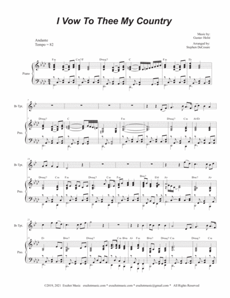 I Vow To Thee My Country (Bb-Trumpet solo and Piano) image number null