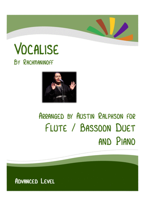 Book cover for Vocalise (Rachmaninoff) - flute and bassoon duet and piano with FREE BACKING TRACK