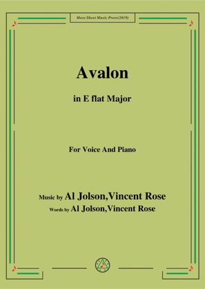 Book cover for Al Jolson,Vincent Rose-Avalon,in E flat Major,for Voice&Piano