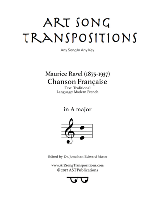 Book cover for RAVEL: Chanson Française (transposed to A major)