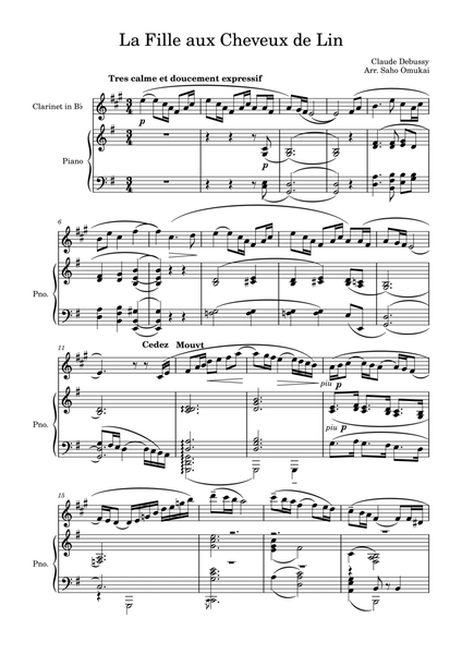 Clarinet Cello and Piano Sheet music - La Fille Aux Cheveux De Lin  (score+parts)