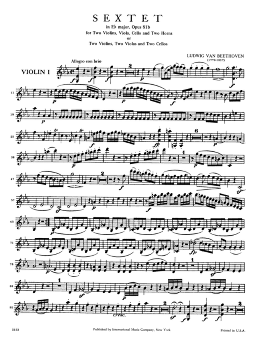 Sextet, Opus 81B For Two Violins, Two Violas & Two Cellos (Or 2 Violins, Viola, Cello & 2 Horns In E Flat)