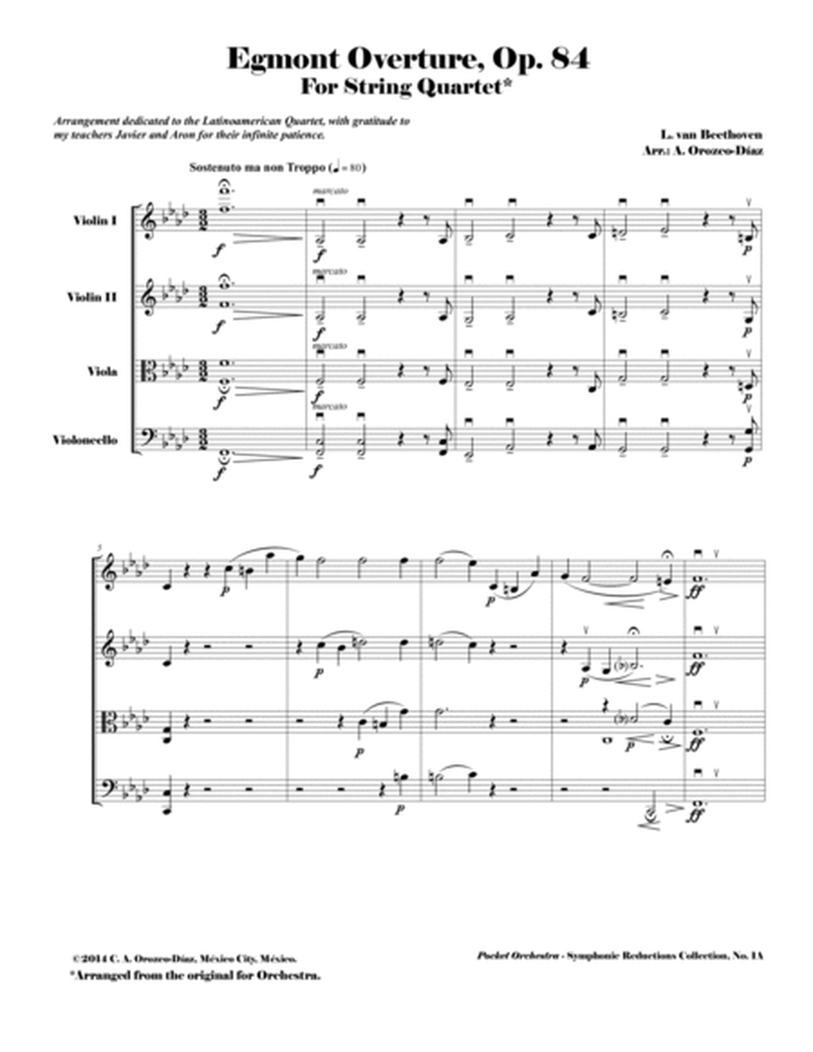 Beethoven - Egmont Overture, Op. 84 - String Quartet Arrangement - Score and Parts image number null