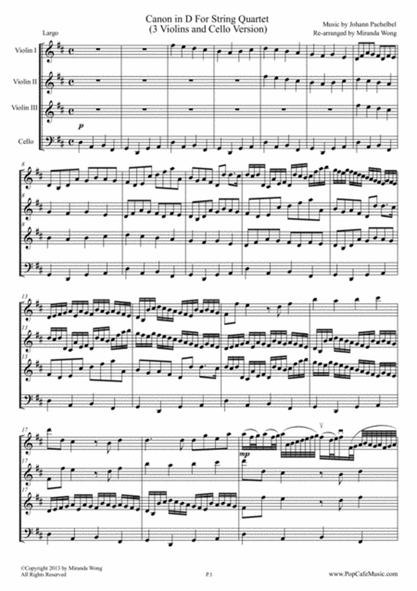 Canon in D - String Quartet (3 Violins & Cello) - Wedding Version image number null