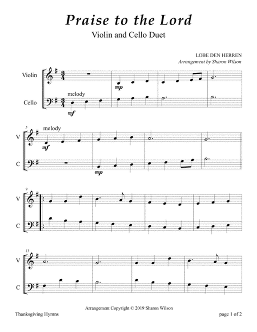 Praise to the Lord (Easy Violin and Cello Duet) image number null