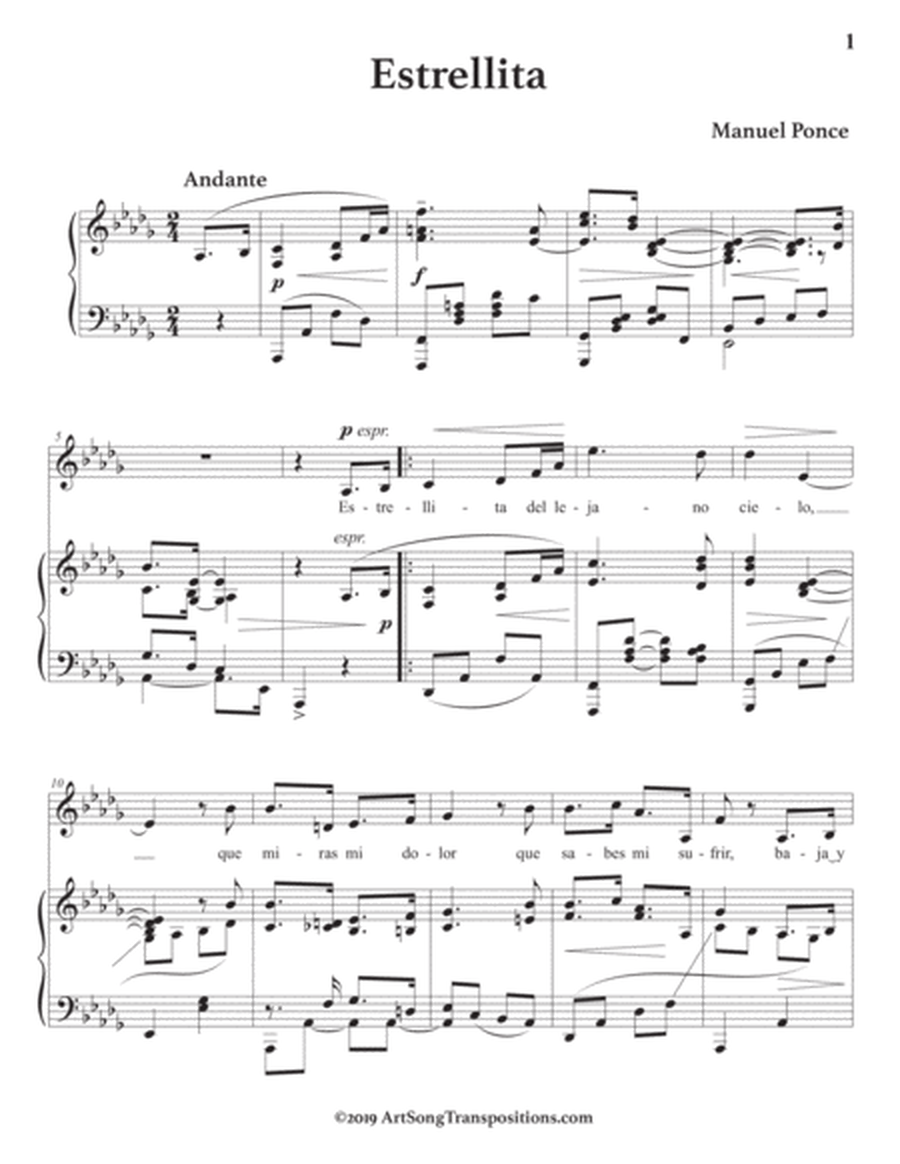 PONCE: Estrellita (transposed to D-flat major)