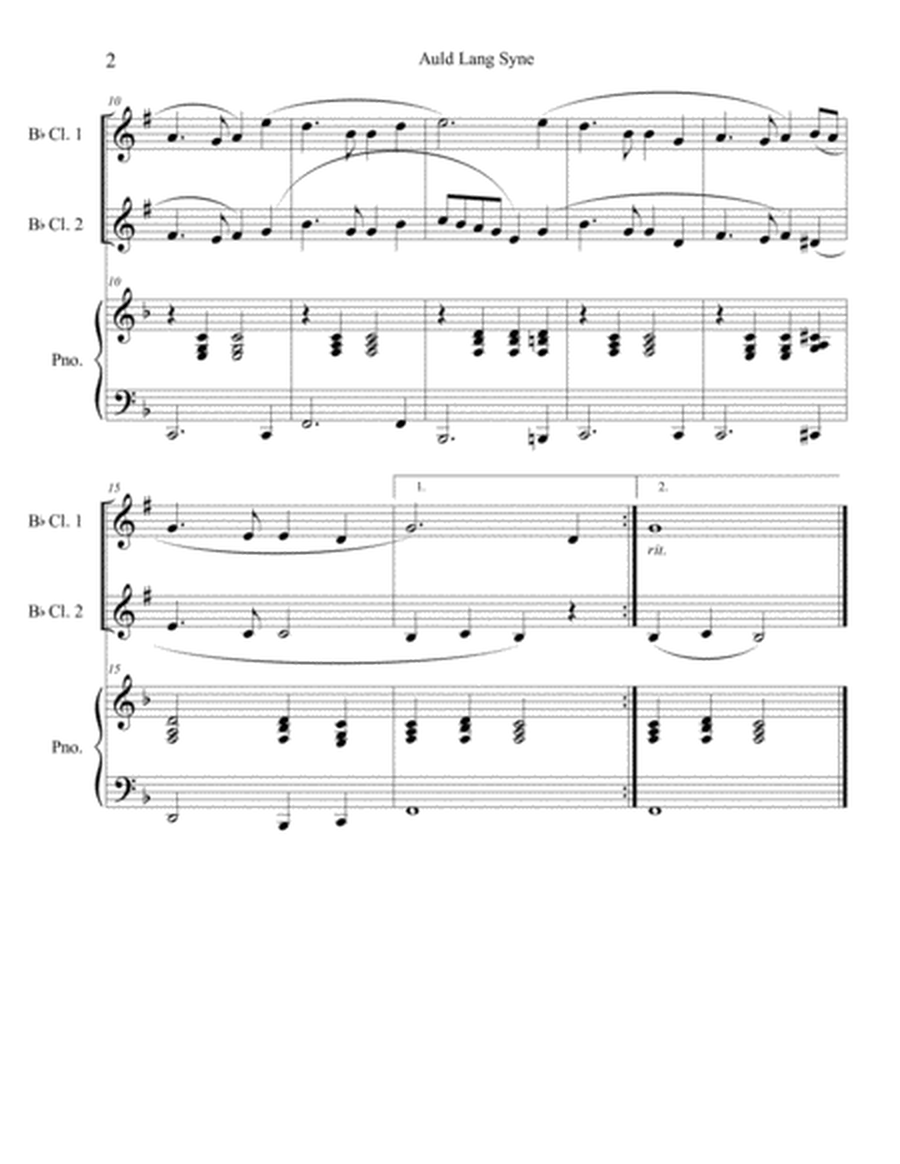 Auld Lang Syne (clarinet duet) with optional piano accompaniment image number null