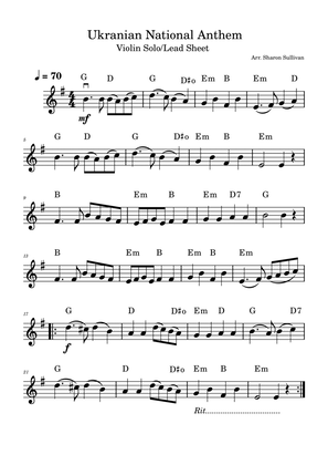 Book cover for Ukrainian National Anthem/State Anthem of Ukraine - Easy violin solo/lead sheet