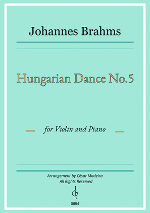 Book cover for Hungarian Dance No.5 by Brahms - Violin and Piano (Full Score)