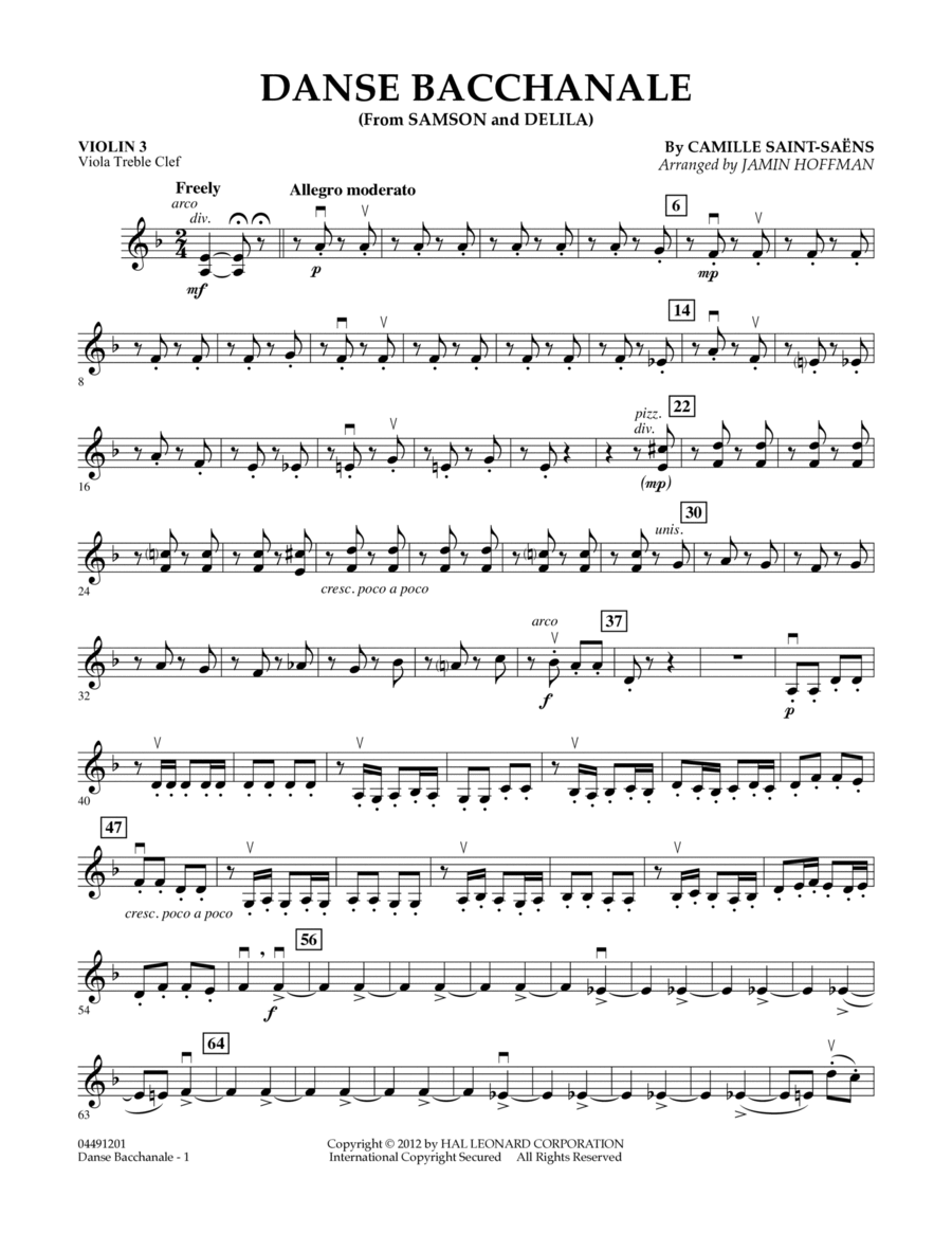 Danse Bacchanale (from Samson And Delila) - Violin 3 (Viola Treble Clef)