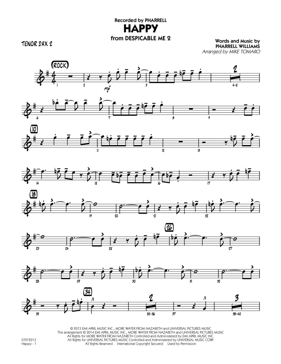 Happy (from Despicable Me 2) - Tenor Sax 2