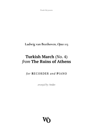 Book cover for Turkish March by Beethoven for Recorder