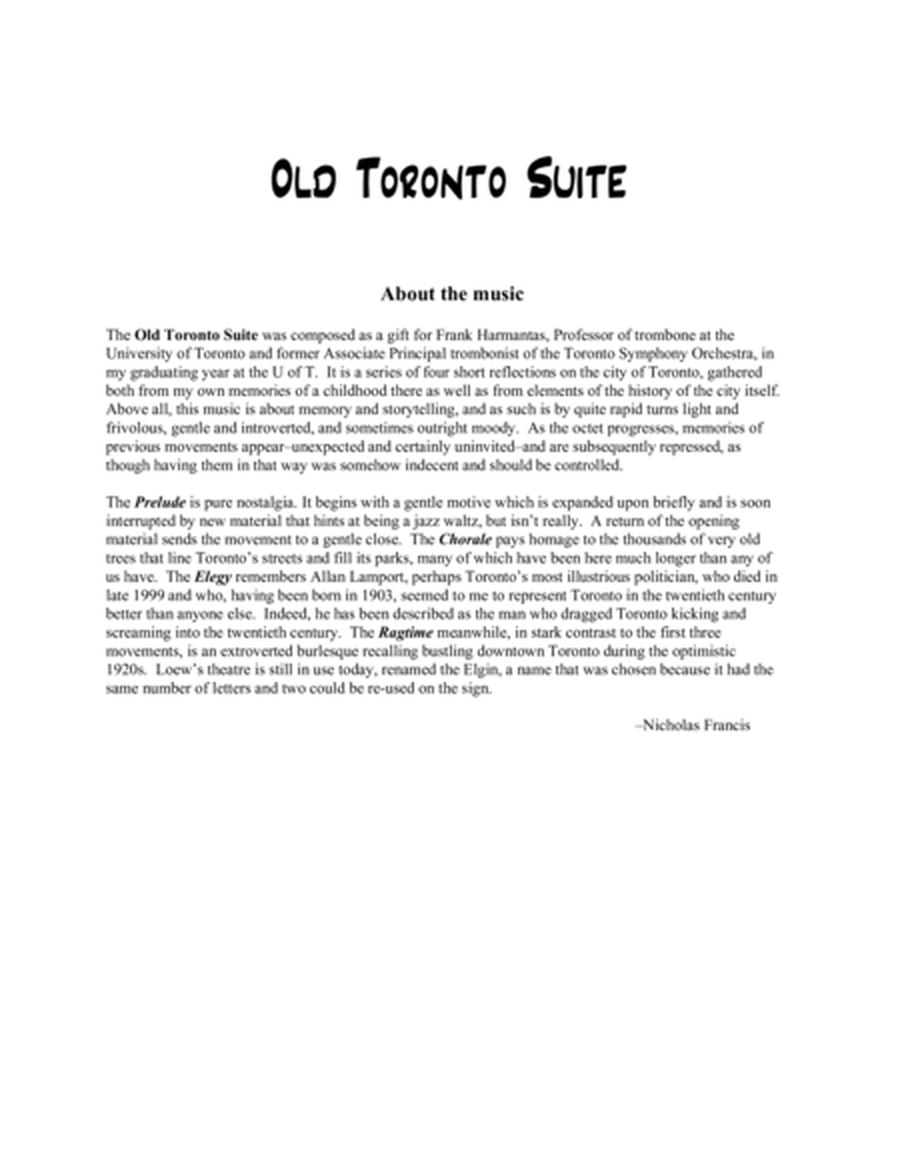 Old Toronto Suite for Trombone Octet
