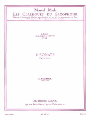 Book cover for Sonata No.1, Op.1 No.1a (classiques No.87) (saxophone-alto & P