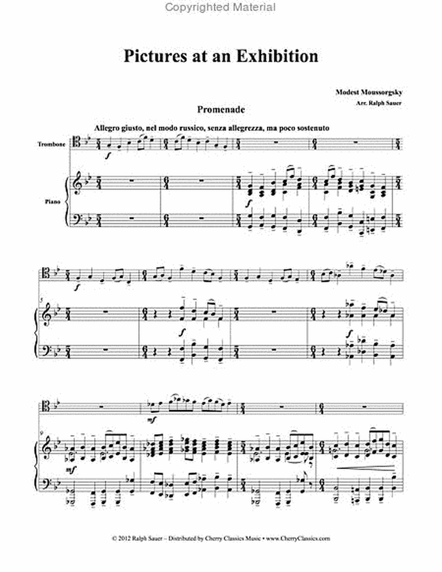 Pictures At An Exhibition for Trombone and Piano by Modest Petrovich Mussorgsky Piano Accompaniment - Sheet Music
