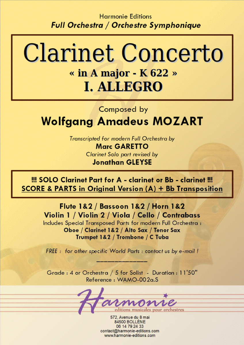 MOZART Clarinet Concerto K 622 - I. ALLEGRO // for Bb clarinet or A clarinet // Original or Modern F image number null