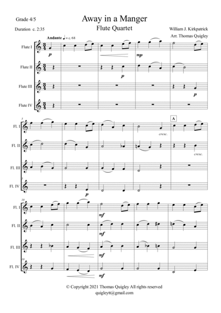 Away in a Manger by William J. Kirkpatrick Woodwind Quartet - Digital Sheet Music