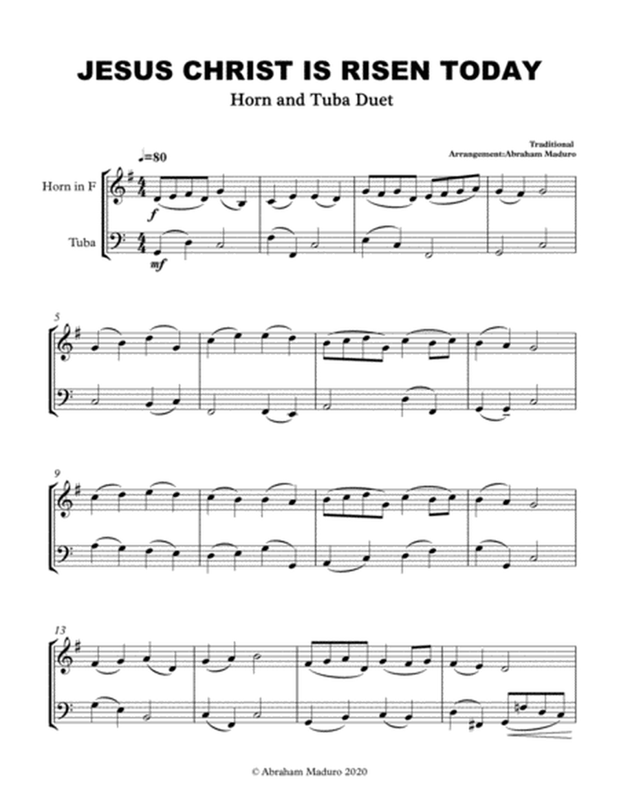 Jesus Christ Is Risen Today French Horn and Tuba Duet-Two Tonalities Included image number null