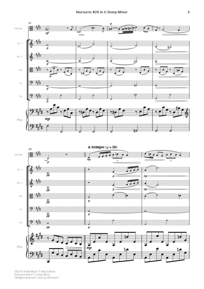 Nocturne No.20 in C Sharp minor - Viola Solo, Strings and Piano (Full Score and Parts) image number null