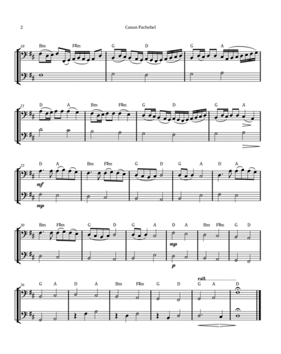 Canon by Pachelbel - Double Bass Duet with Chord Notation image number null
