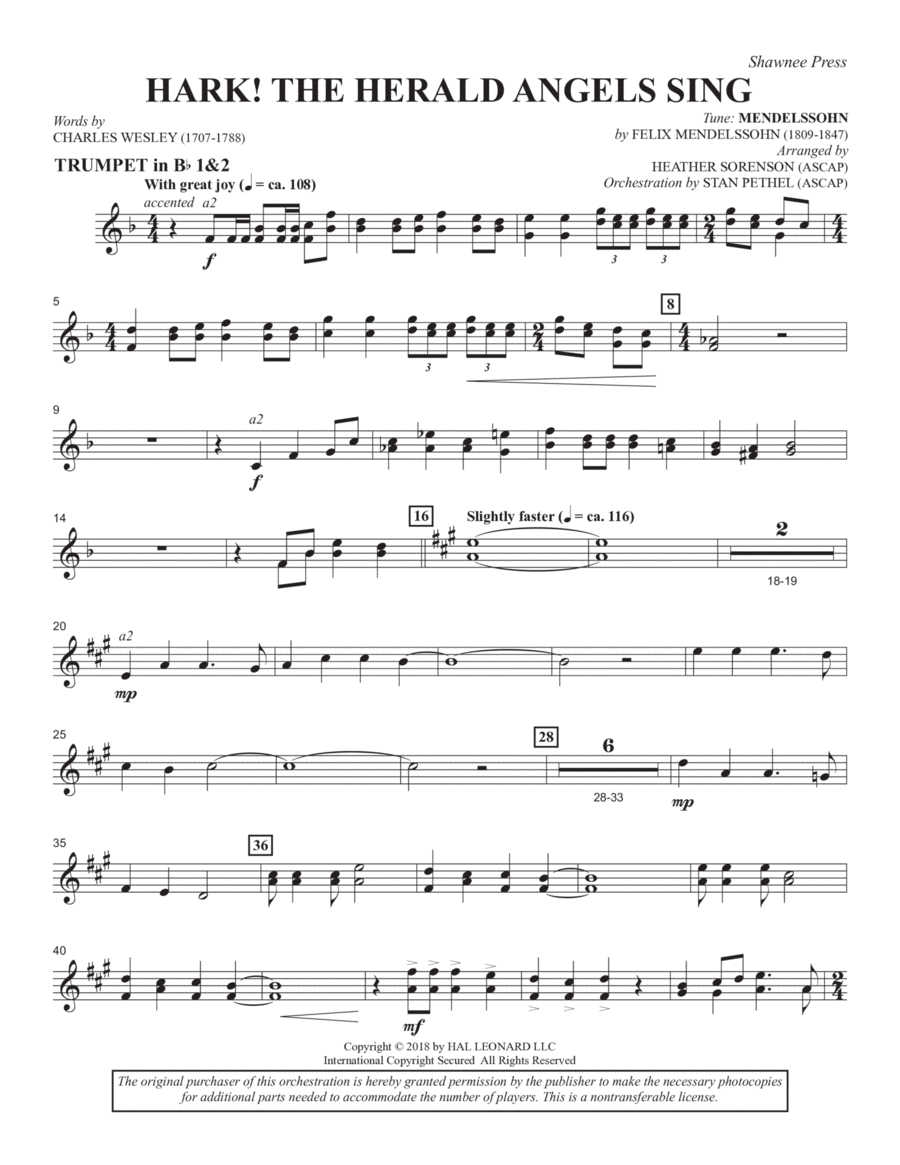 Hark! The Herald Angels Sing (Consort) (arr. Heather Sorenson) - Bb Trumpet 1,2