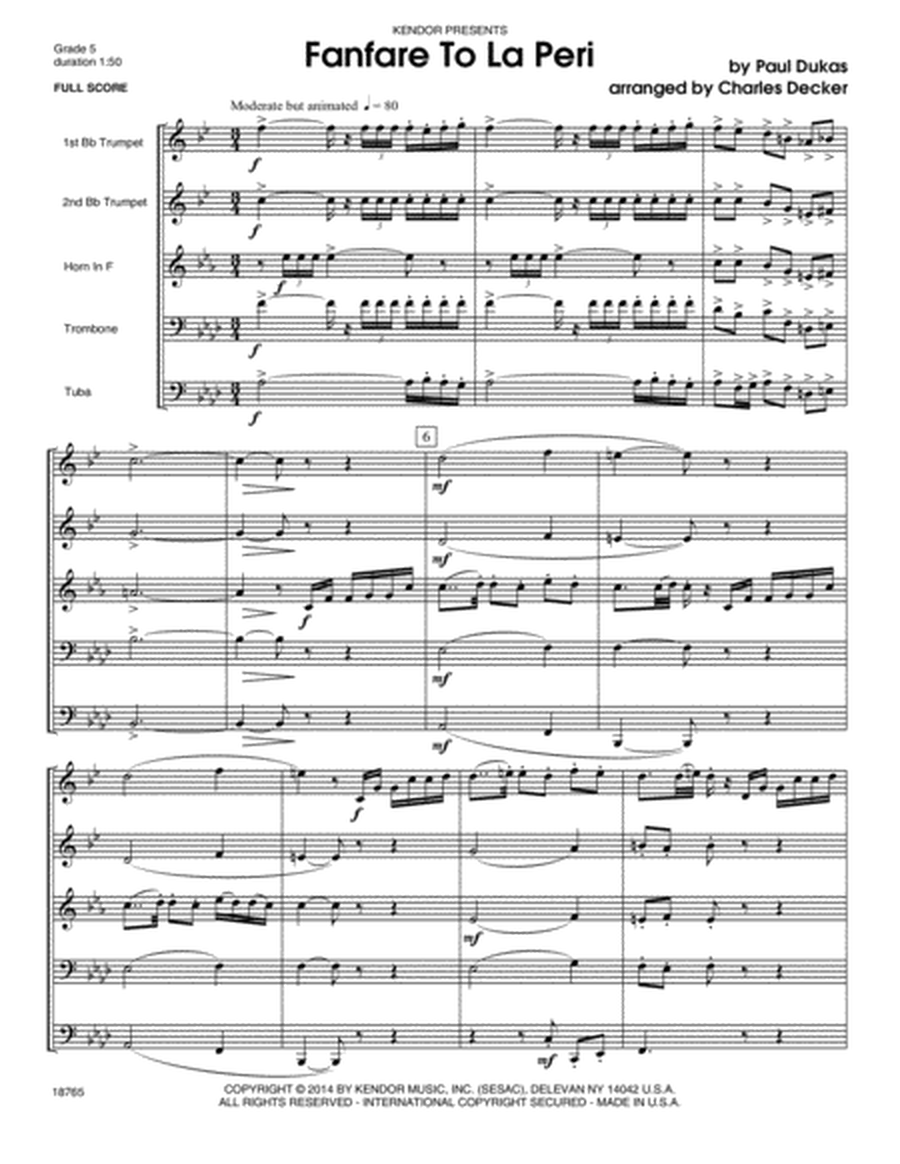 Fanfare To La Peri - Conductor Score (Full Score)