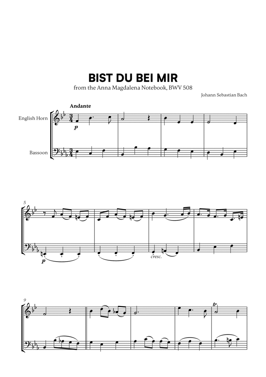 Bist du bei Mir (BWV 508) (for English Horn and Bassoon) image number null