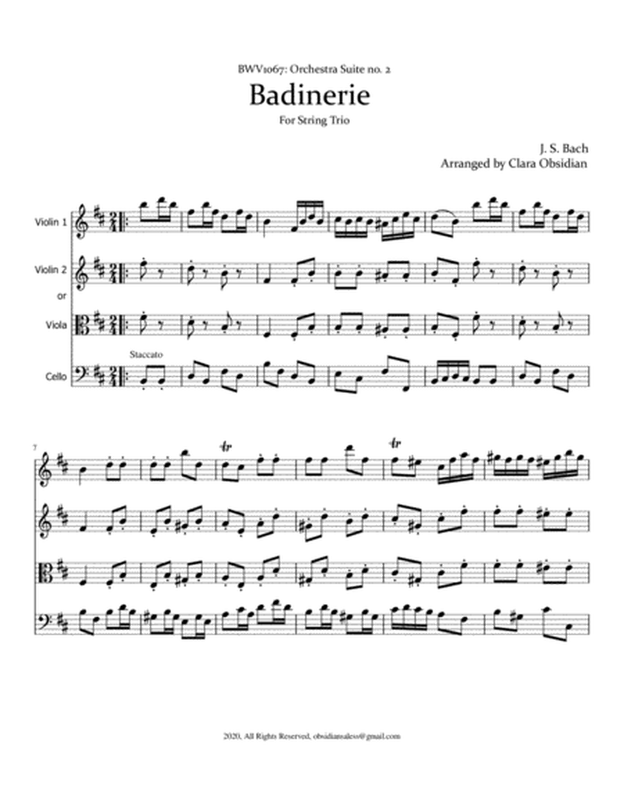 J.S. Bach: Badinerie (String Trio - 2vln1vlc or vlnvlavlc) image number null