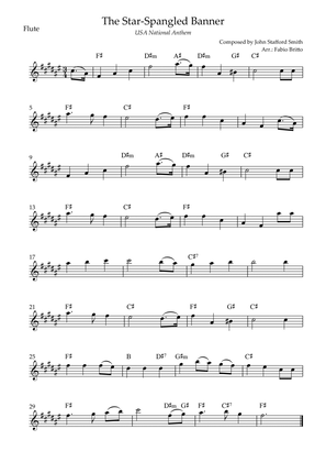 Book cover for The Star Spangled Banner (USA National Anthem) for Flute Solo with Chords (F# Major)