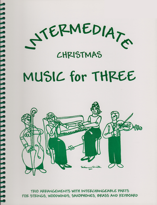 Book cover for Intermediate Music for Three, Christmas - Set of 3 Parts for String Trio (Violin, Viola, Cello)