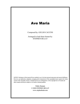 Ave Maria (Caccini) - Lead sheet in original key of G minor
