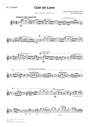 Book cover for Clair de Lune by Debussy - Bb Clarinet and Piano (Individual Parts)