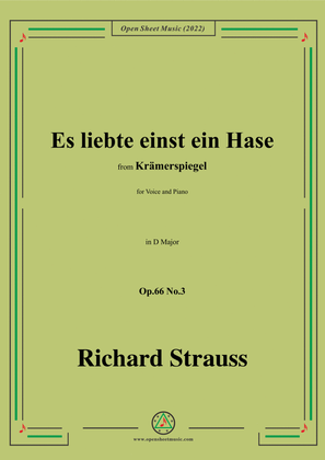 Book cover for Richard Strauss-Es liebte einst ein Hase,in D Major,Op.66 No.3
