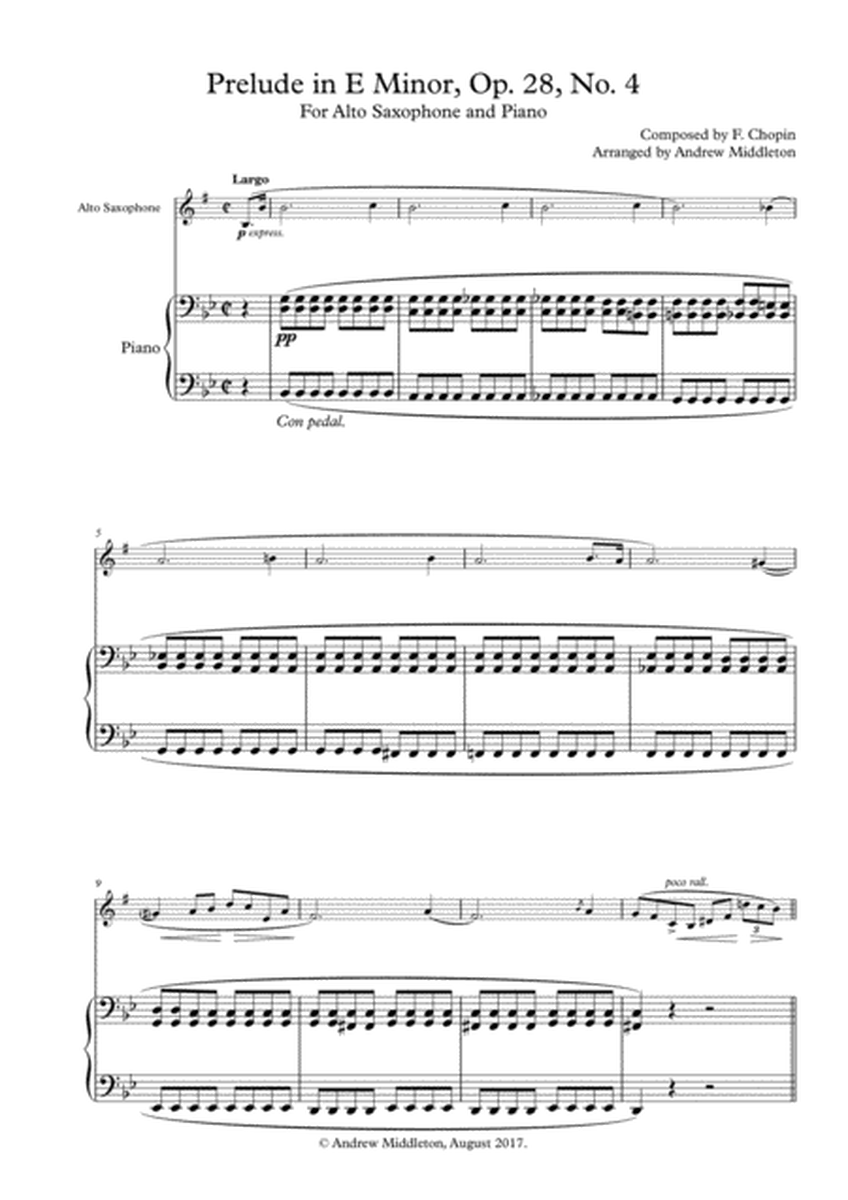 Prelude in E Minor, Op. 28, No. 4 arranged for Alto Saxophone and Piano image number null