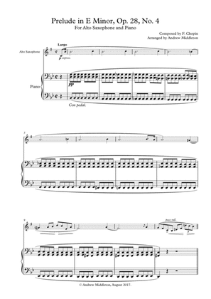 Book cover for Prelude in E Minor, Op. 28, No. 4 arranged for Alto Saxophone and Piano