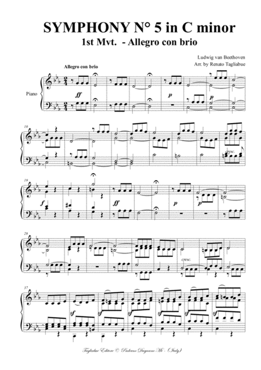 SYMPHONY N° 5 in C minor - Allegro con brio - Arr. for Piano image number null