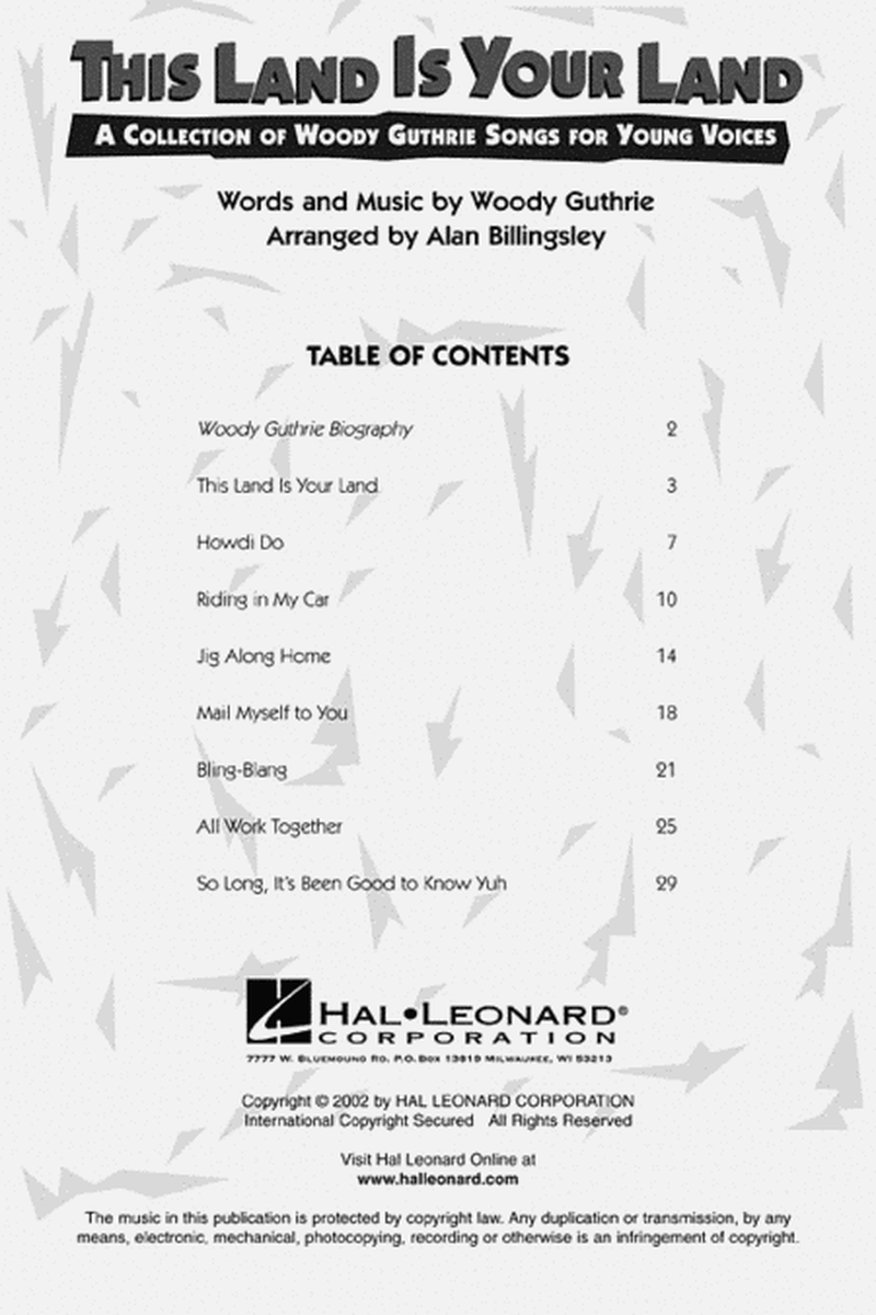 This Land Is Your Land (Collection of Woody Guthrie Songs) by Alan Billingsley Choir - Sheet Music