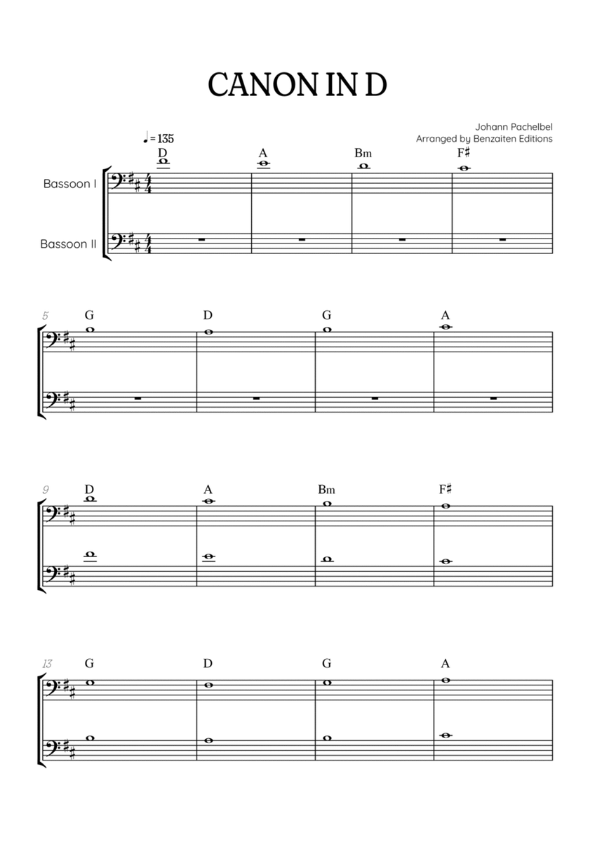 Pachelbel Canon in D • bassoon duet sheet music [chords] image number null