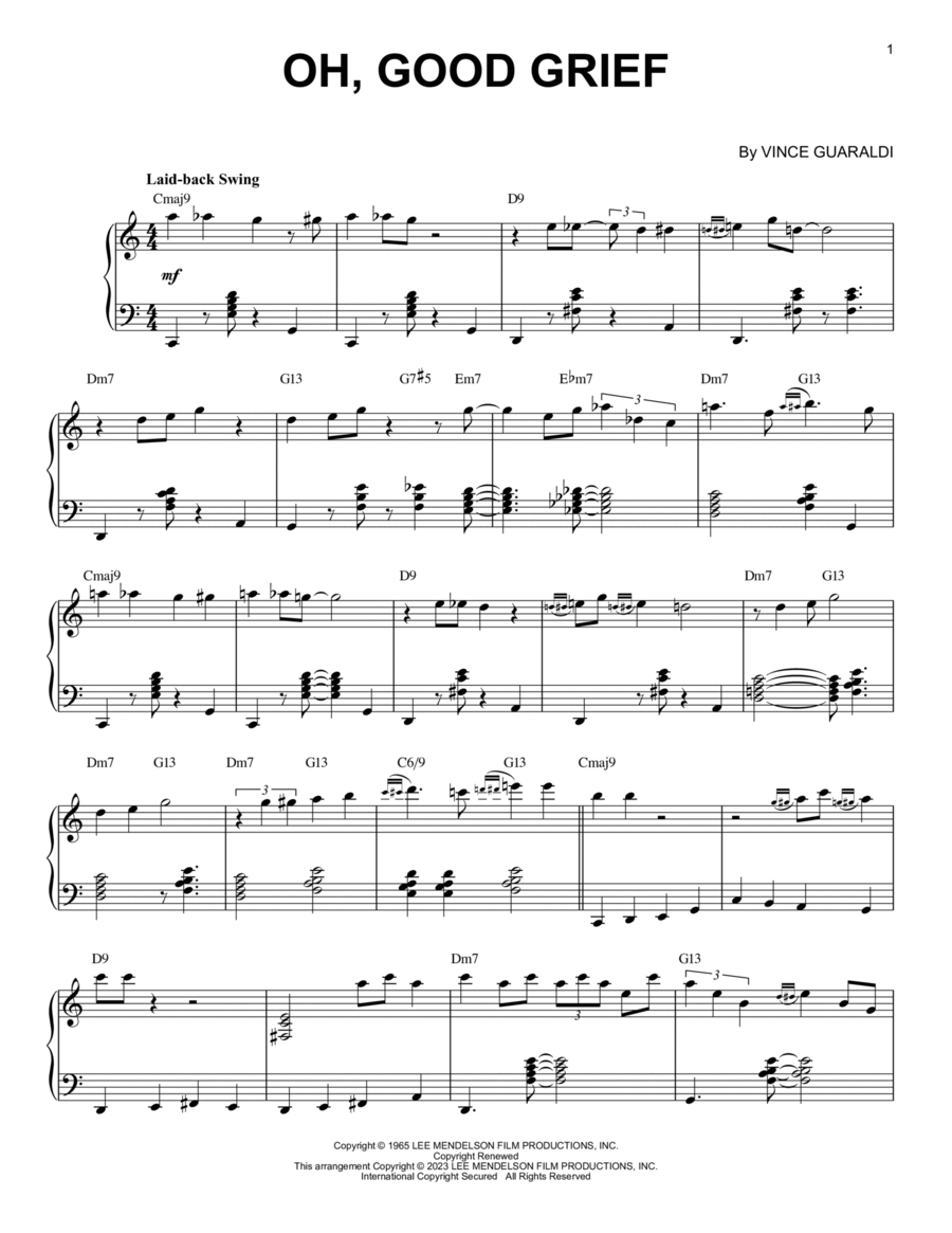 Oh, Good Grief [Jazz version] (arr. Brent Edstrom) by Vince Guaraldi Piano Solo - Digital Sheet Music