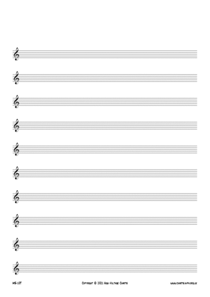 Manuscript Paper - 10 Staves Treble Clefs