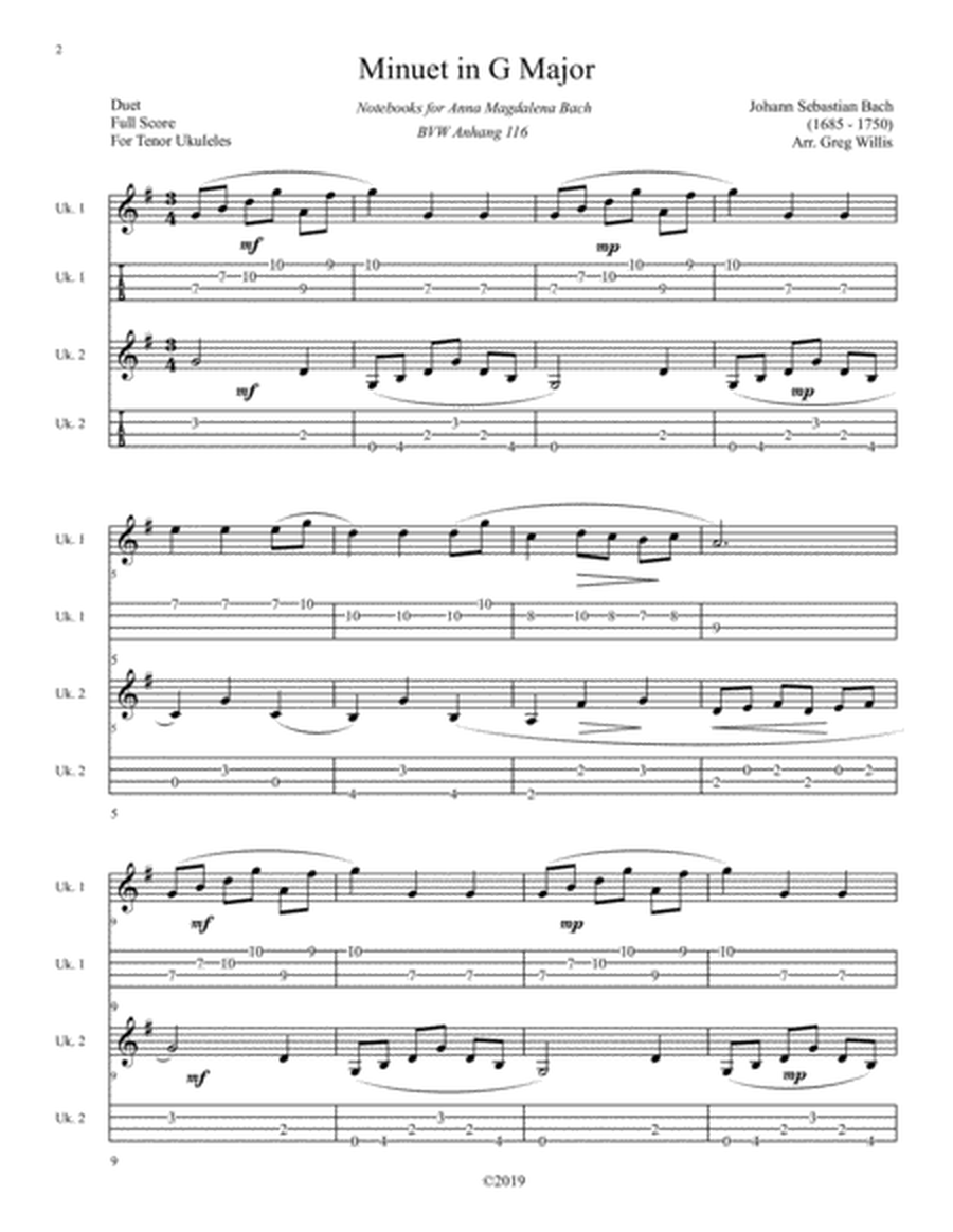 Bach Minuet In G Major BVW116 - Ukulele Duet image number null