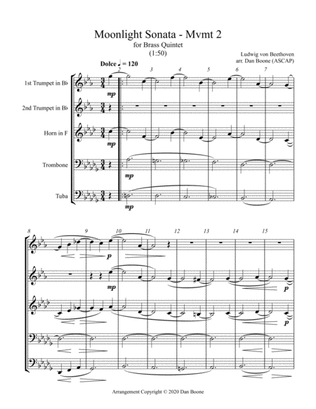 Book cover for Moonlight Sonata, 2nd Movement in Db Major (original key) for Brass Quintet