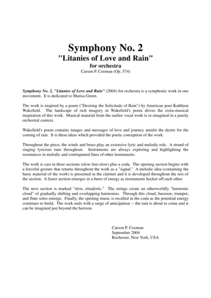 Symphony No. 2, "Litanies of Love and Rain" (2004) for orchestra, study score