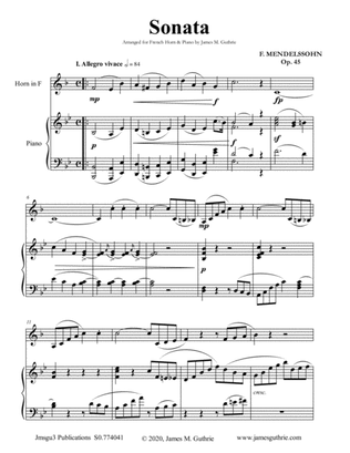 Mendelssohn: Sonata Op. 45 for French Horn & Piano