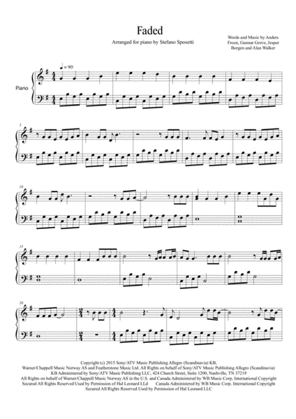 Faded by Alan Walker - Easy Piano - Digital Sheet Music | Sheet Music Plus