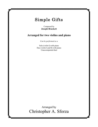 Book cover for Simple Gifts, for two violins and piano