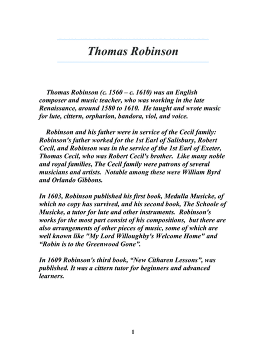 Thomas Robinson Schoole of Musicke Lute Music of the Renaissance Arranged For Baritone Ukulele