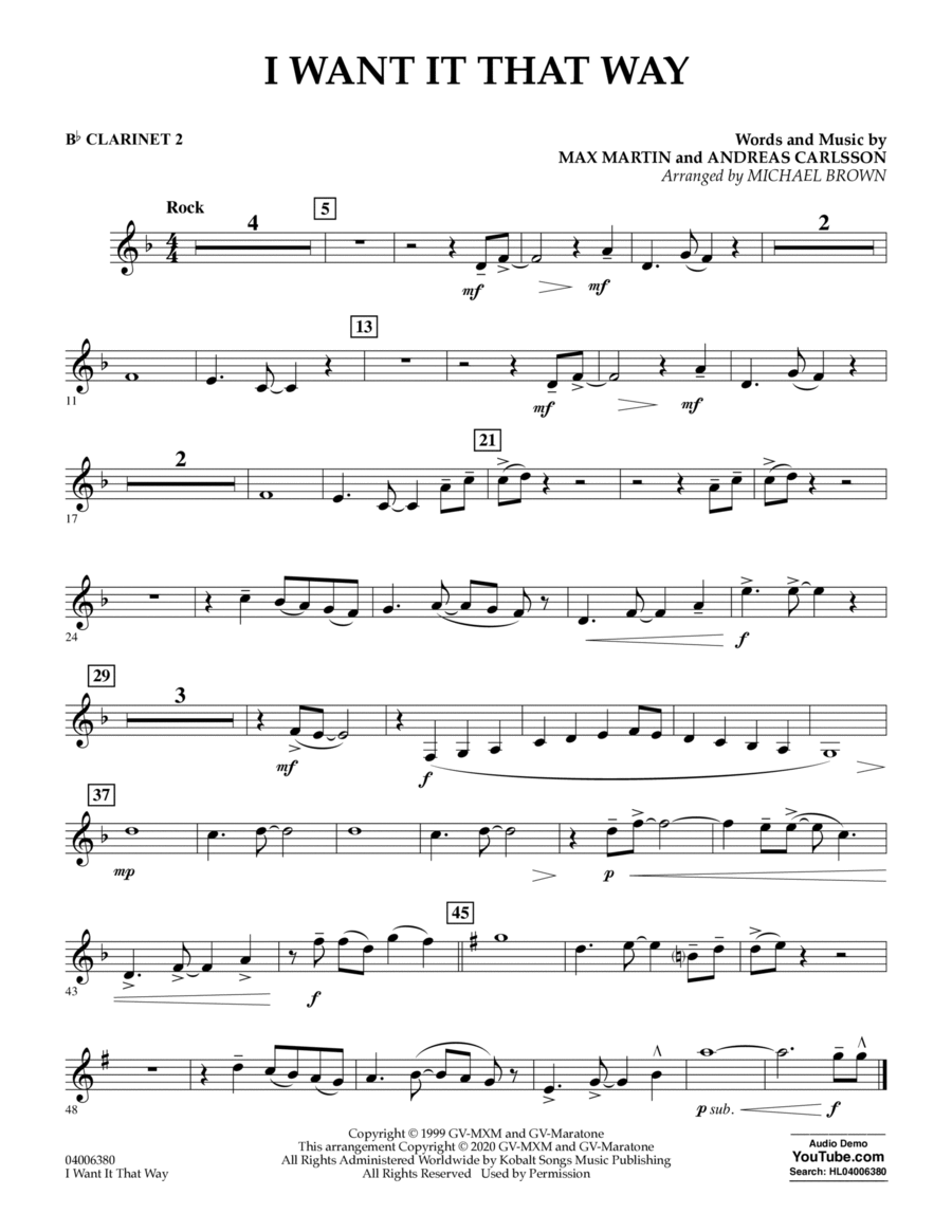 I Want It That Way (arr. Michael Brown) - Bb Clarinet 2